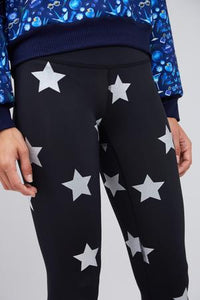 Terez Foil Legging - Black with Silver Stars
