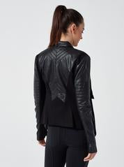Blanc Noir Drape Front Jacket-Black Moto Leather