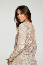 Load image into Gallery viewer, Chaser Linen French Terry Long Sleeve Raglan Pullover - White Cheetah