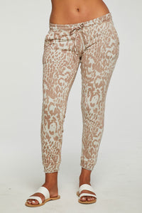 Chaser Linen French Terry Cuffed Jogger - White Cheetah