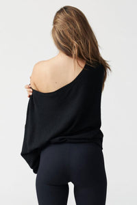 Joah Brown Seeker Off the Shoulder Sweater- Black Waffle