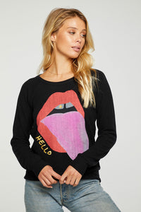 Chaser Long Sleeve Hello Mouth Pullover - True Black