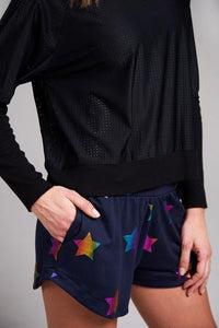 Terez Navy Foil Printed Shorts- navy with Stars