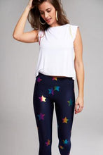 Load image into Gallery viewer, Terez Capri Legging - Navy with Rainbow Stars