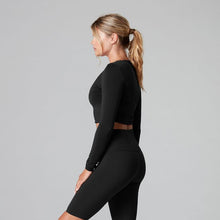 Load image into Gallery viewer, Tavi Noir Arabesque Long Sleeve Crop Top - Ebony