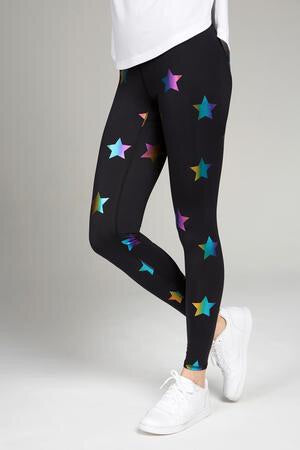 Silver Star Foil Leggings in Black by Terez from Carbon38