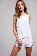Load image into Gallery viewer, Terez Hi Lo Muscle Tank With Piping (White)