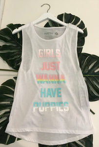 Puppies Make Me Happy Girls Just Wanna Have Puppies Tank - White