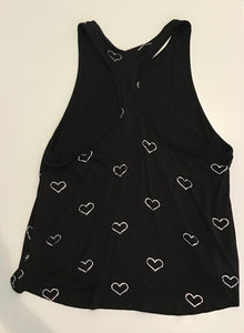 Terez- silver heart Foil on Black- racerback