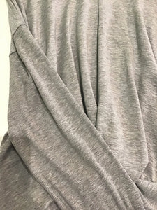 Terez Ribbed Sleeve Twist Front Sweatshirt-Grey