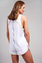 Load image into Gallery viewer, Terez Hi Lo Muscle Tank With Piping (White)