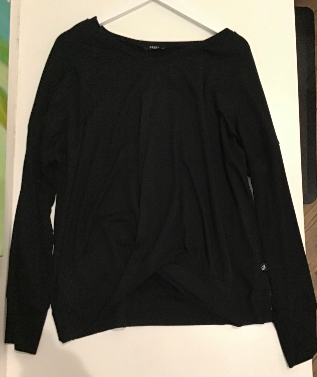 Terez Ribbed Sleeve Twist Front Sweatshirt - Black