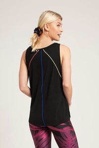 Terez High Low Muscle Tank w/ Piping - Black