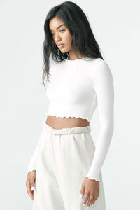 Joah Brown Scallop Crew Long Sleeve-Ivory