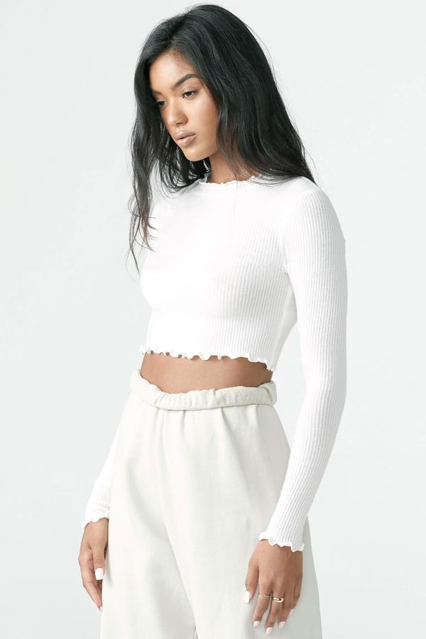 Joah Brown Scallop Crew Long Sleeve-Ivory
