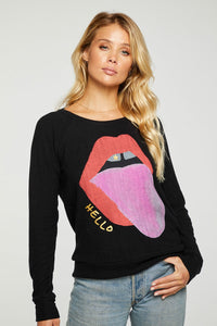 Chaser Long Sleeve Hello Mouth Pullover - True Black